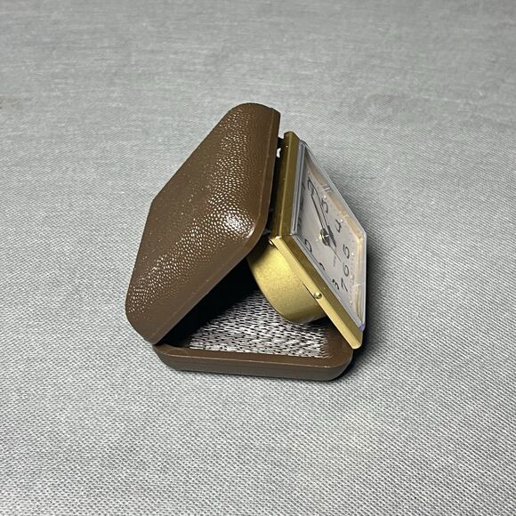 Vintage Westclox Folding Clock Mechanical Wind Travel Alarm Clock-Brown-Working - Picture 6 of 12